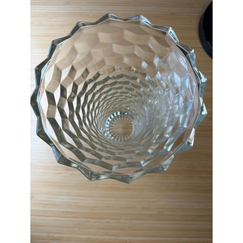 Vintage Clear Pressed Glass Vase Honeycomb Pattern Sawtooth Rim‎ 9.75